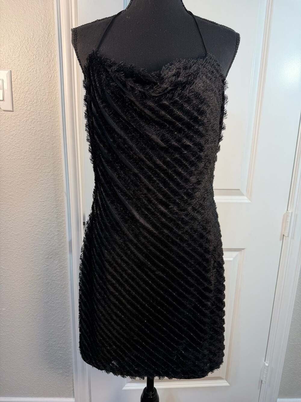 ASTR the Label Livia Black Eyelash Feather Dress US Women's Size M